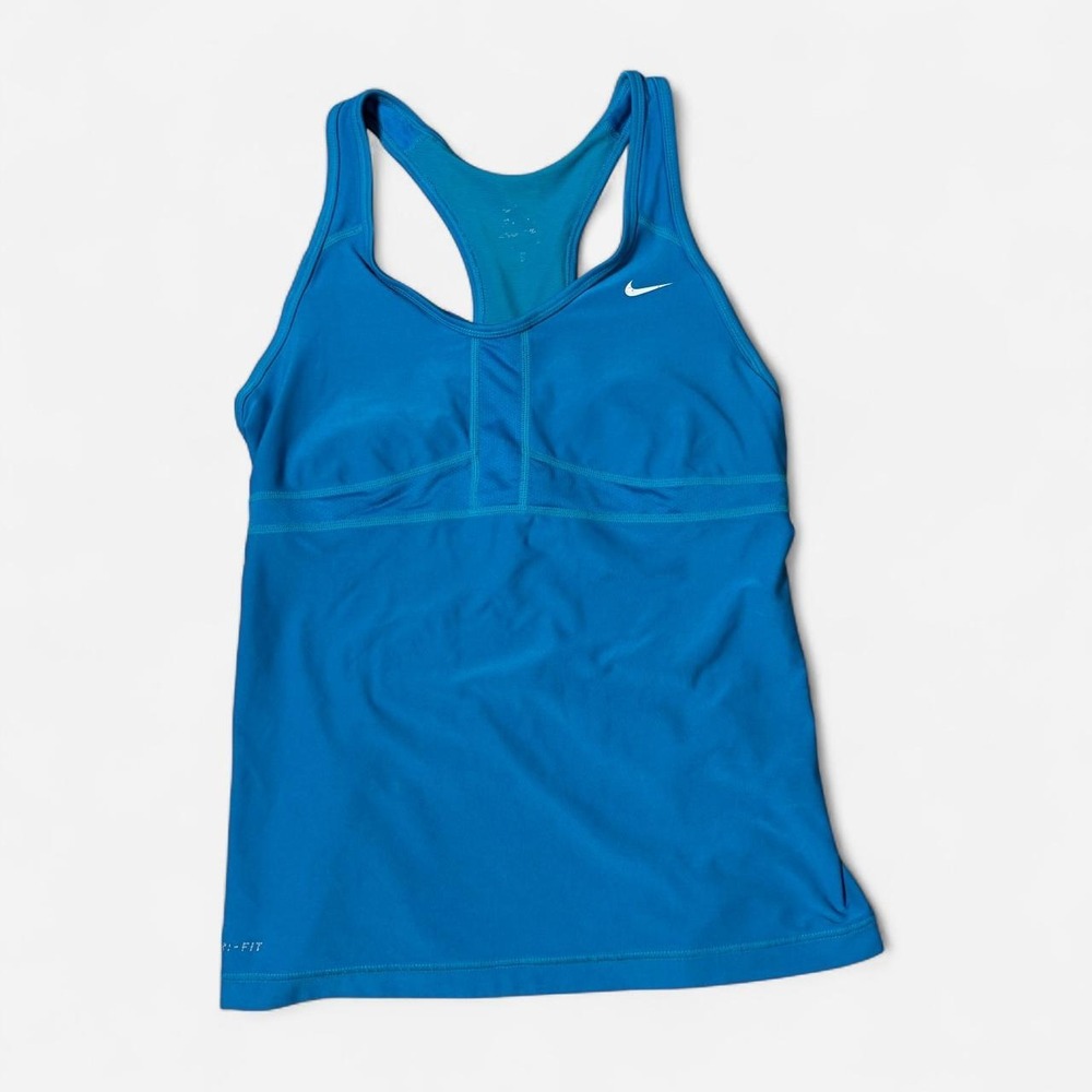 Nike Dri-FIT Blue Built-In Bra Tank Top Womens Medium Racerback Athletic Workout